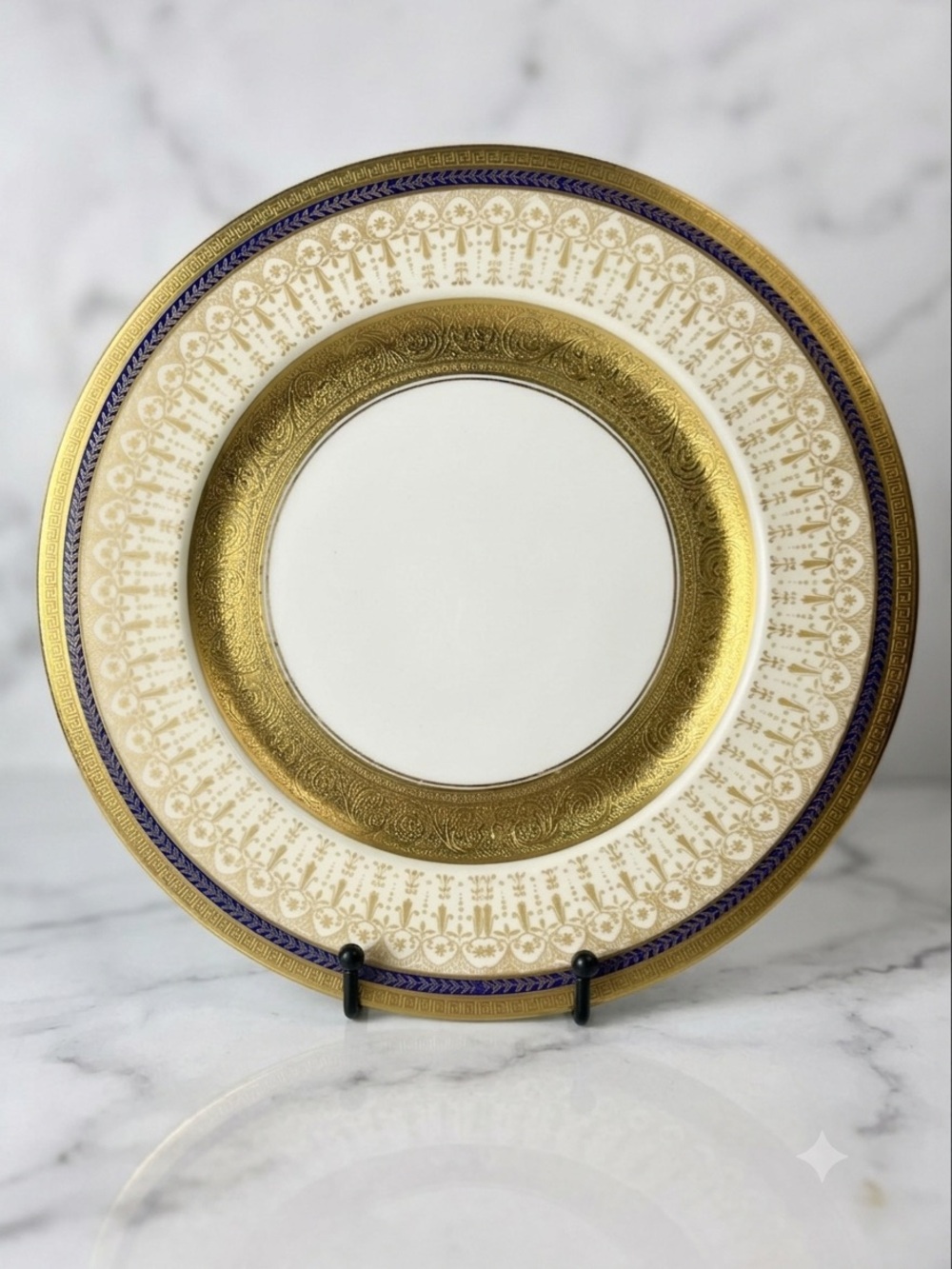 Vintage Rosedale China Gold Encrusted Laurel Leaf Greek Key 11" Dinner Plate